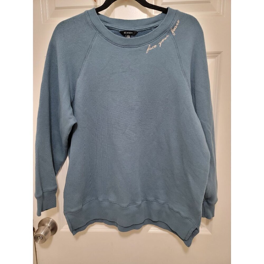 American Eagle Studio Women's Light Blue Pullover Sweatshirt  "Face Your‎